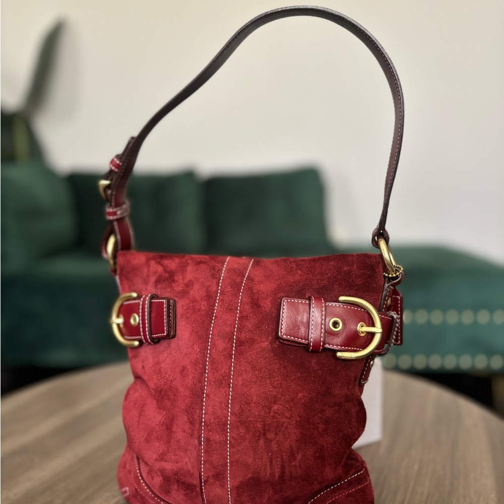 Authentic Vintage Elegant Red Suede Coach Shoulder Bag
